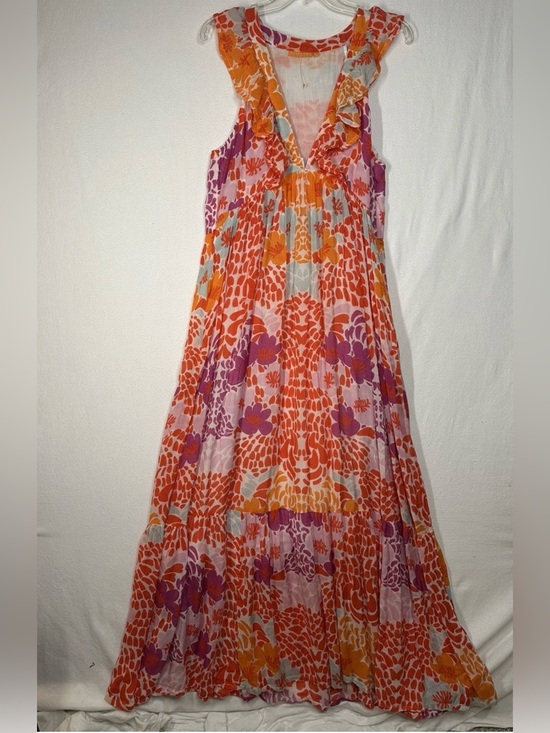 Oliphant Dresses & Skirts - Oliphant Ruffle Maxi Dress Orange Floral Size L Large Vibrant Tropical Resort